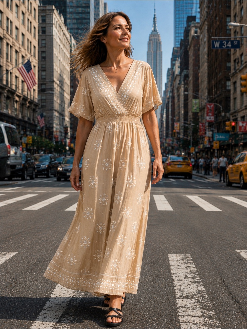 Boho-Inspired Beige Maxi Dress with Embroidered Detail